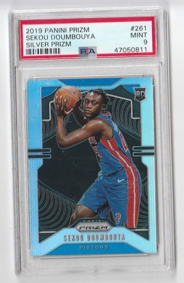 PSA 9 MINT 2019 PANINI PRIZM SILVER PRIZM SEKOU DOUMBOUYA CARD #261