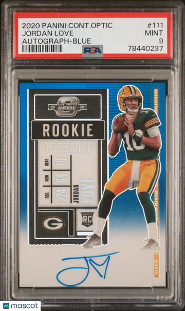 2020 Panini Contenders Optic Jordan Love Auto Blue /75 #111 PSA 9