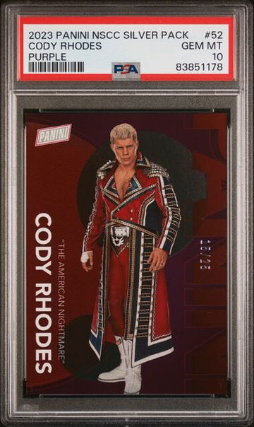 2023 Panini NSCC Silver Pack PURPLE #52 Cody Rhodes #/25 PSA 10 GEM MINT