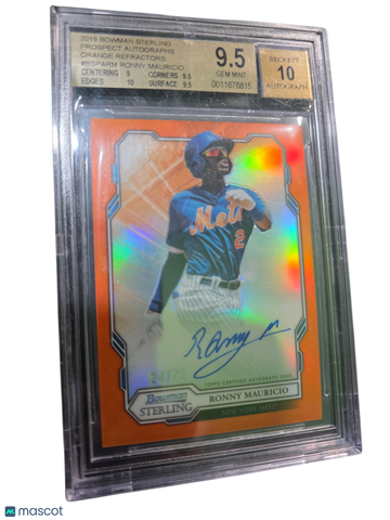 2019 Bowman Sterling Prospect Autographs Orange Refractors Ronny Mauricio #BSPARM BGS 9.5 Auto 10