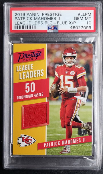 2019 Prestige League Leaders Xtra Points Blue Relic  #LLPM Patrick Mahomes PSA 10