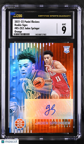 2021-22 Panini Illusions Jaden Springer #RS-ZXZ Orange Rookie Signs CGC 9 Auto 10