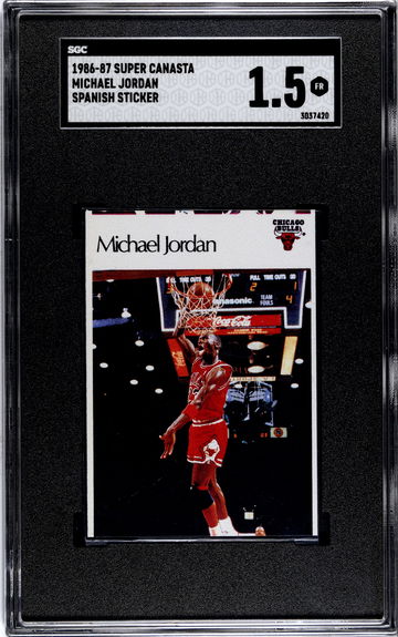 1986 Super Canasta Spanish Sticker Michael Jordan ROOKIE RC SGC 1.5