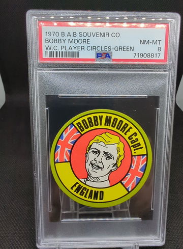 1970 B.A.B. Souvenir Co. World Cup Player Circles Green Bobby Moore PSA 8