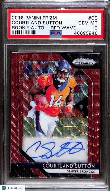 2018 Panini Prizm Rookie Autographs Courtland Sutton #CS Red Wave PSA 10