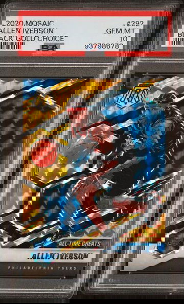 2020-21 Panini Mosaic Allen Iverson #292 Black Gold Choice #/8 PSA 10 POP 1