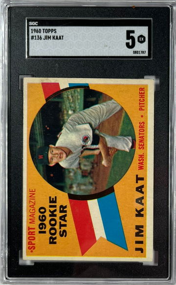 1960 Topps Jim Kaat Rookie Card SGC 5 Excellent HOF