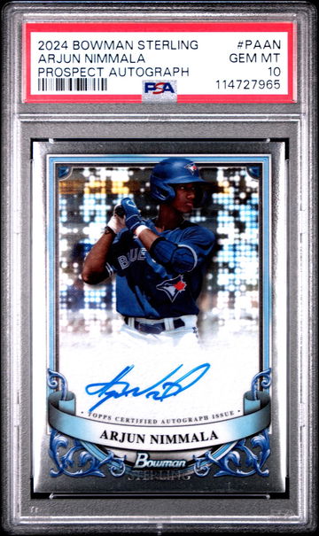 2024 Bowman Sterling Prospect Autographs Arjun Nimmala #PAAN PSA 10