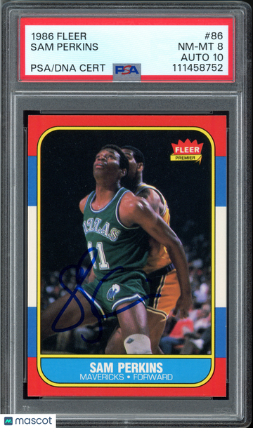1986 Fleer Sam Perkins #86 PSA 8 Auto 10
