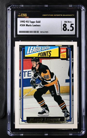 1992-93 TOPPS GOLD MARIO LEMIEUX LEAGUE LEADER #504 CSG 8.5