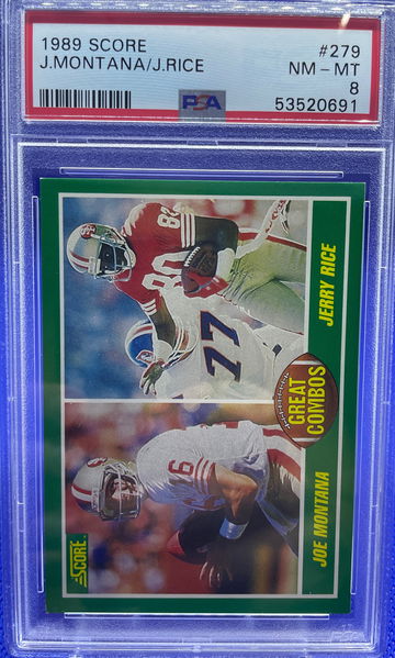 1989 Score Football #278 Joe Montana Jerry Rice Great Combos 49ers PSA 8 NM-MT