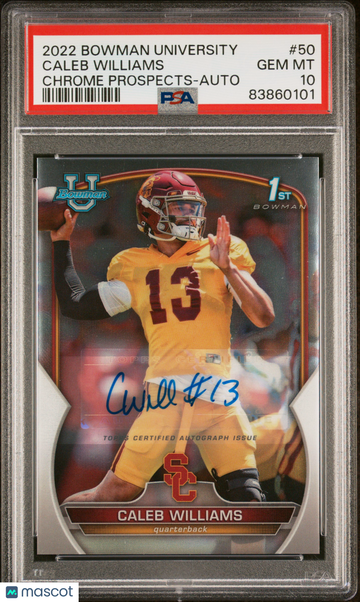 2022 Bowman University Chrome Prospects Caleb Williams #50 Auto PSA 10