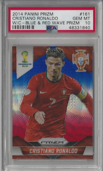2014 Prizm World Cup CRISTIANO RONALDO Blue Red Wave Prizm PSA 10