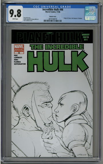 Incredible Hulk 98 Sketch CGC 9.8 Planet Hulk Origin Caiera