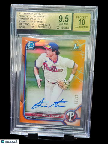 2022 Bowman Chrome Prospect Autographs Orange Refractors Gavin Tonkel #CPAGTL BGS 9.5 Auto 10