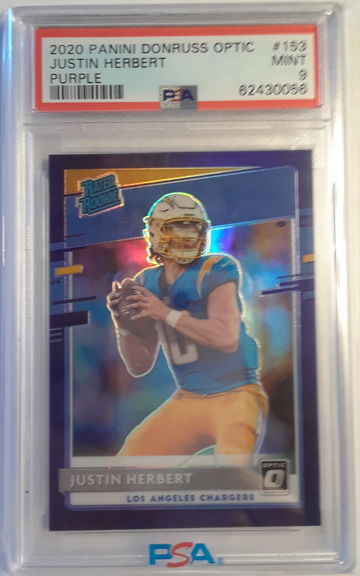 Justin Herbert 2020 Donruss Optic Purple! 44/50 Prizm Rated Rookie PSA 9 Mint #153.