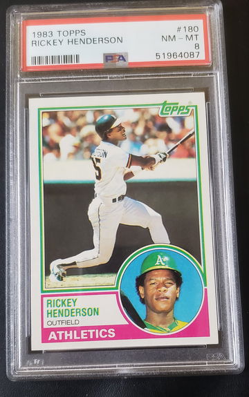 1983 TOPPS  #180 RICKEY HENDERSON PSA 8 NM- MINT