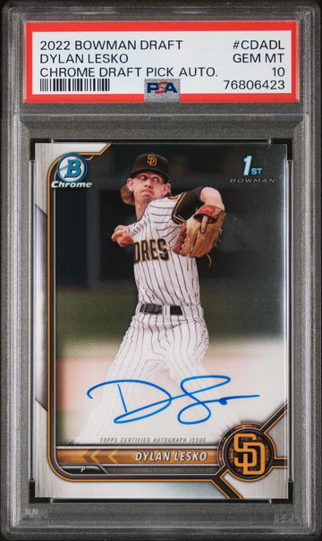 2022 Bowman Draft Chrome Draft Pick Dylan Lesko #CDA-DL Auto PSA 10