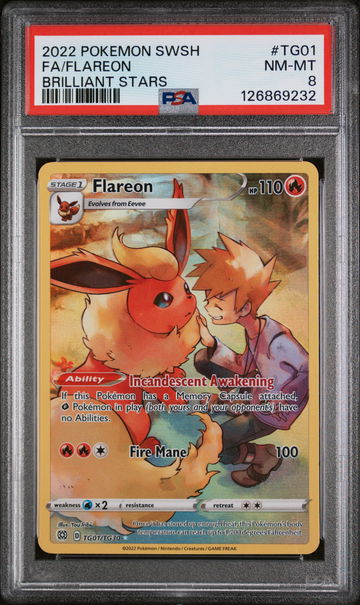 2022 Pokemon Sword and Shield Brilliant Stars Flareon #TG01 PSA 8