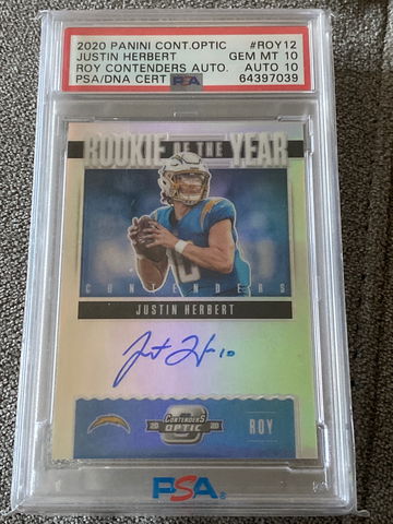 2020 Panini Contenders Optic Justin Herbert ROY Auto #75/100 PSA 10/10