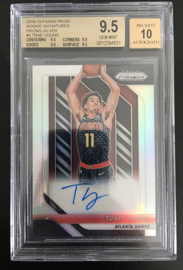 2018-19 Trae Young Silver Prizm Rookie Auto BGS 9.5 TRUE GEM Rc 10 Auto