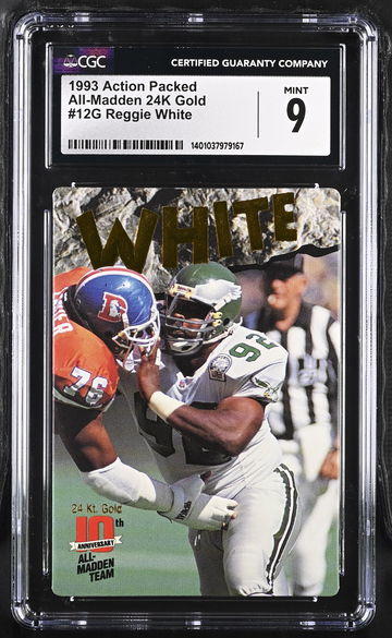 1993 ACTION PACKED REGGIE WHITE ALL-MADDEN 24K GOLD #12G CGC 9 FT.C2.39
