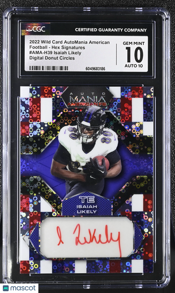 2022 Wild Card AutoMania American Isaiah Likely #AMA-H39 Digital Donut Circles /8 Football - Hex Signatures CGC 10