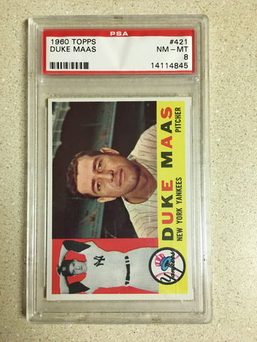 1960 Topps #421 Duke Maas PSA 8 NM-MT WHITE BACK YANKEES