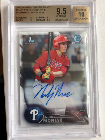 2016 BOWMAN CHROME DRAFT MICKEY MONIAK ROOKIE BASE AUTOGRAPH BGS 9.5 w/10 AUTO