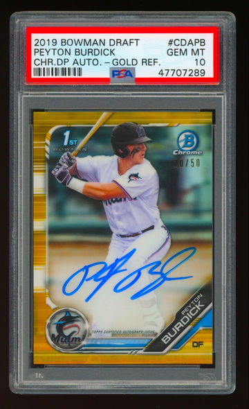 2019 Bowman Chrome PEYTON BURDICK Gold Refractor Auto RC PSA 10 Autograph #20/50