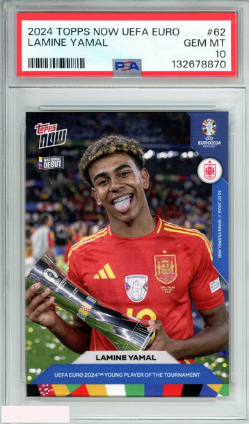 2024 TOPPS NOW UEFA EURO LAMINE YAMAL #62 NATIONAL DEBUT RC PSA 10 GEM MT