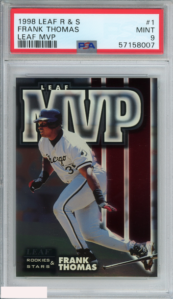 1998 LEAF ROOKIES AND STARS LEAF MVP FRANK THOMAS #1 809 OF 5000 HOF PSA 9 MINT