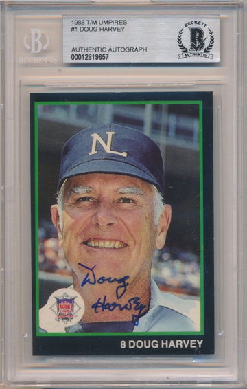 1988 T & M UMPIRES DOUG HARVEY #1 AUTO SIGNED BGS BAS BECKETT