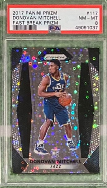 Donovan Mitchell 2017 Prizm Fast Break Disco Rookie PSA 8