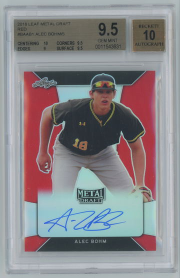 2018 Leaf Metal Draft Red Autograph /5 Alec Bohm BGS 9.5 w 10 Auto Pop 1!!!