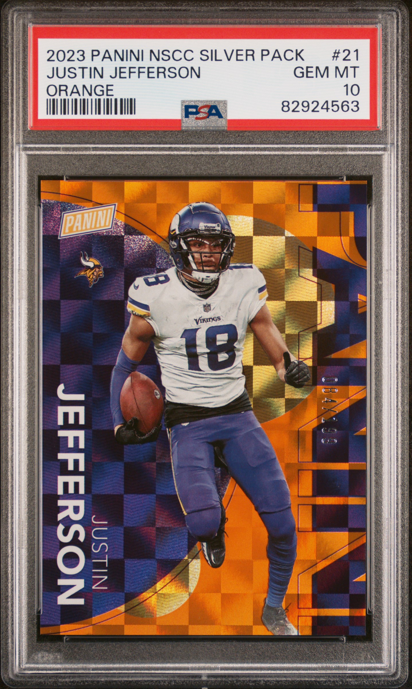 2023 Panini National Sports Collectors Convention Silver Packs Justin Jefferson #21 Orange PSA 10