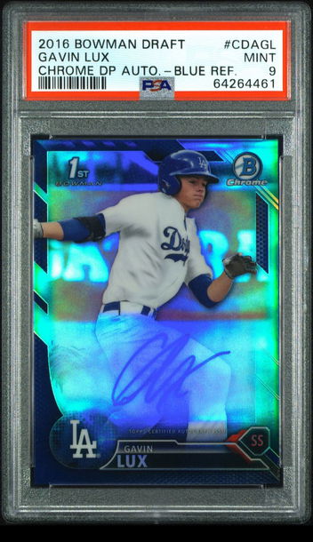 💎🧨 2016 Bowman Chrome Draft Pick GAVIN LUX 1st RC Blue Auto /150 PSA 9 ⚾️🔥