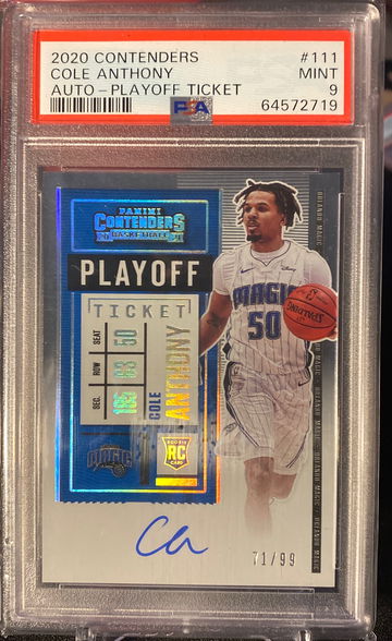 2020 panini contenders cole Anthony playoff ticket ON CARD auto 71/99 PSA 9🔥