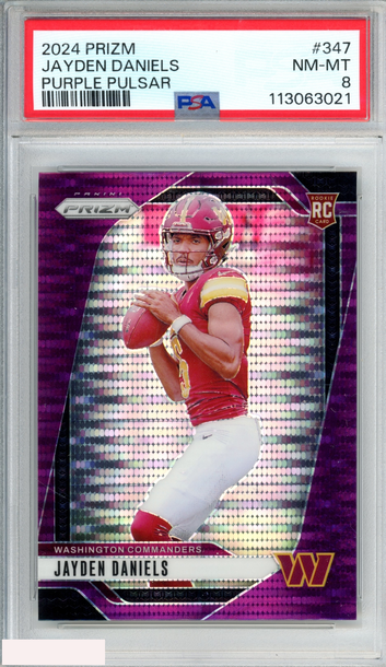 2024 PANINI PRIZM JAYDEN DANIELS #347 PURPLE PULSAR ROOKIE RC PSA 8 NM-MT