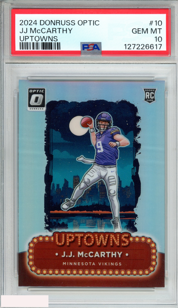 2024 PANINI DONRUSS OPTIC UPTOWNS JJ MCCARTHY #10 ROOKIE RC PSA 10 GEM MT
