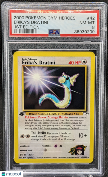 2000 Pokemon Gym Heroes Erika's Dratini #42 1st Edition PSA 8