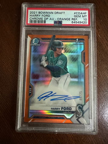 Harry Ford 2021 Bowman Draft Chrome Autograph Orange Refractor #/25 , PSA 10 , Auto