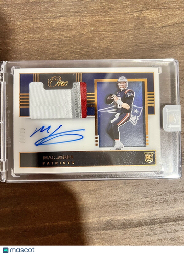 2021 Panini One Mac Jones Tri-Color RPA /25 Rookie Patch Auto Patriots