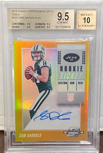 SAM DARNOLD 2018 CONTENDERS OPTIC ROOKIE TICKET AUTO GOLD PRIZM /10 BGS 9.5 10