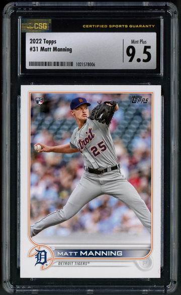 2022 Topps Series 1 Matt Manning RC #31 CSG 9.5 Mint+ Detroit Tigers