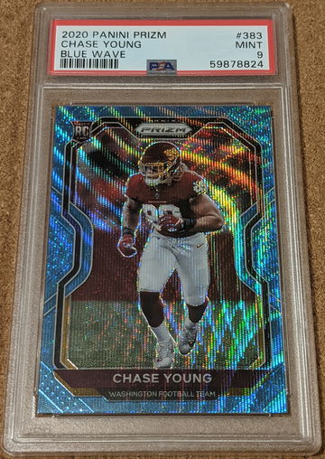 2020 Prizm 🏈 Chase Young Blue Wave Prizm Rookie /199 PSA 9 Washington RC SP 🔥