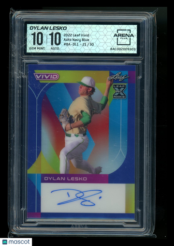 2022 Leaf Vivid Dylan Lesko #BA-DL1 Navy Blue /30 Autograph RC Arena Club 10 Auto 10