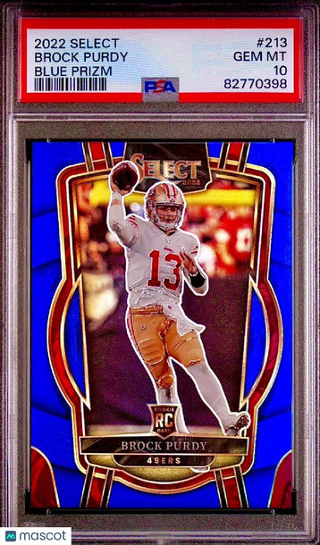 /99 POP 10 PSA 10 RC Brock Purdy 2022 Select Blue Prizm Rookie Refractor Holo