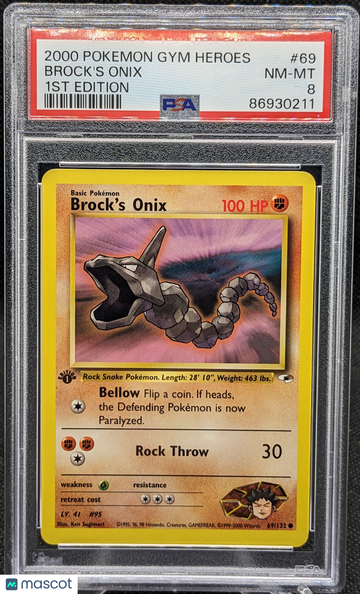 2000 Pokemon Gym Heroes Brock's Onix #69 1st Edition PSA 8