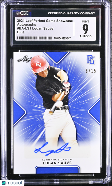2021 Leaf Perfect Game Showcase Logan Sauve #BA-LS1 Blue Autographs CGC 9 Auto 10